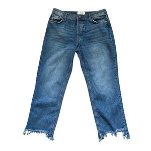 Free People Blue Ankle Cropped Distressed Jean with VTG Appeal Button Fly Sz 28